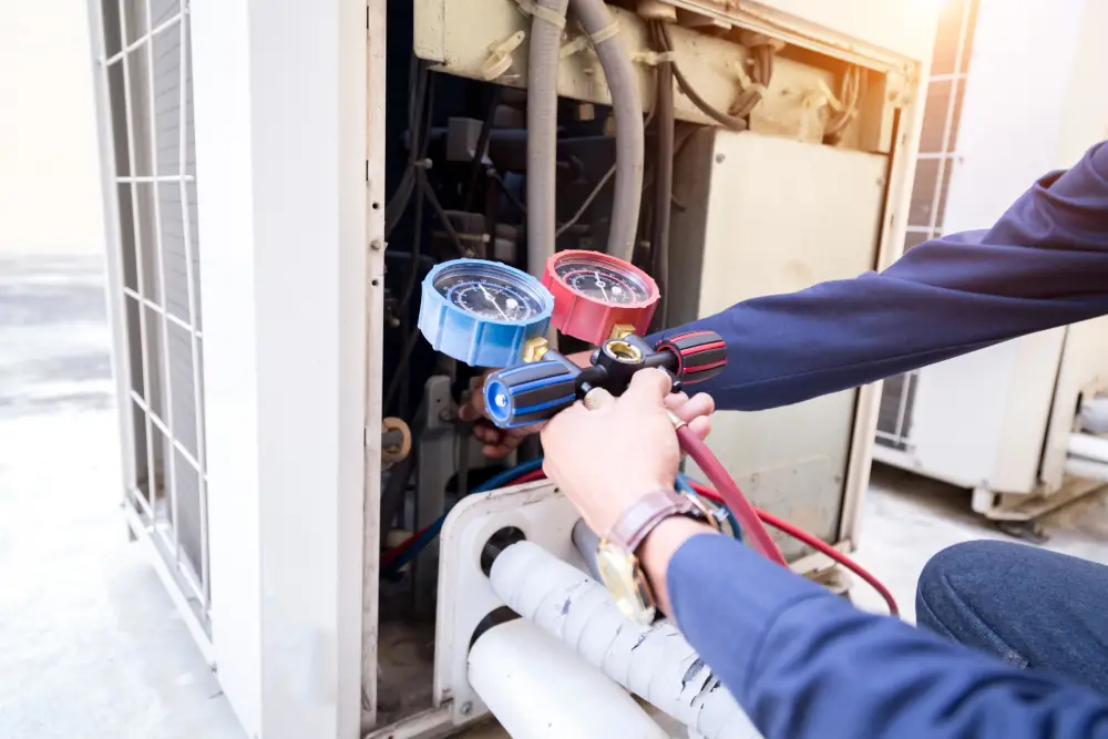 The Untold Importance of AC Refrigerant: A Key to Efficiency, Longevity, and High Performance - Technician checking ac refrigerant levels.